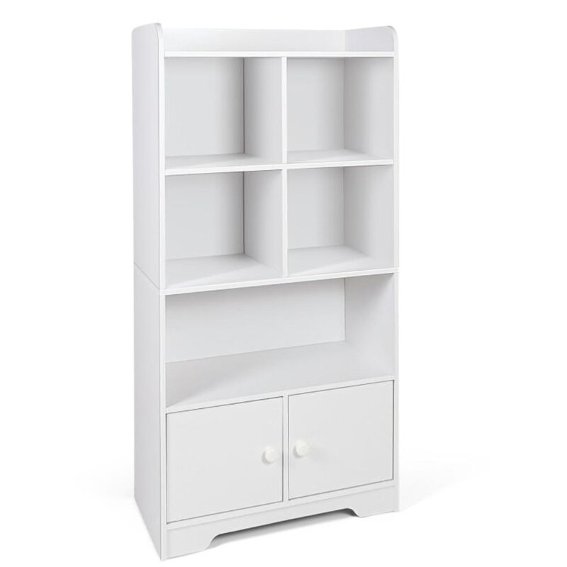 Hivvago 4 Tiers Bookshelf with 4 Cubes Display Shelf and 2 Doors-White