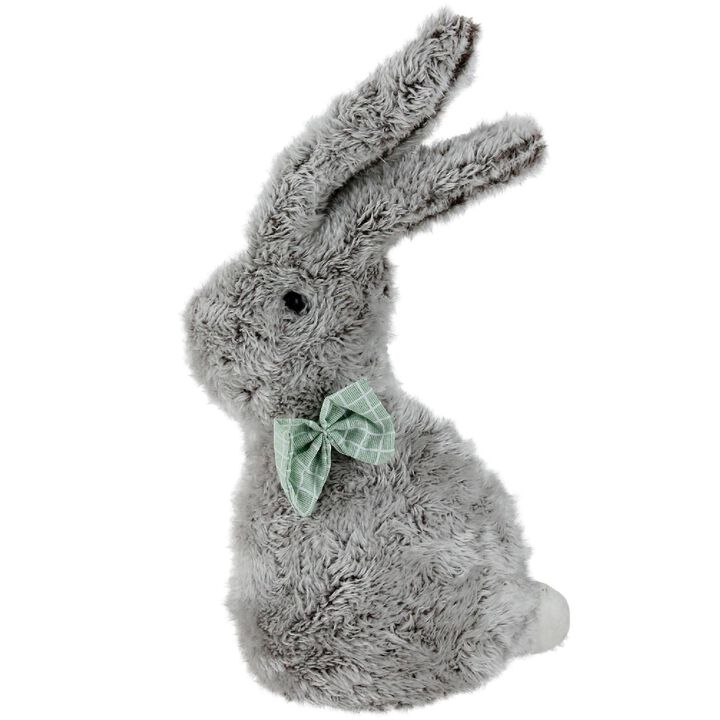 9" Gray Plush Rabbit with Green Bow Tie Easter Decoration