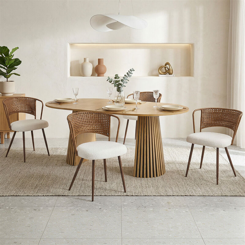 Farmhouse Wicker Soft Dining Chairs Set of 4 image number 2