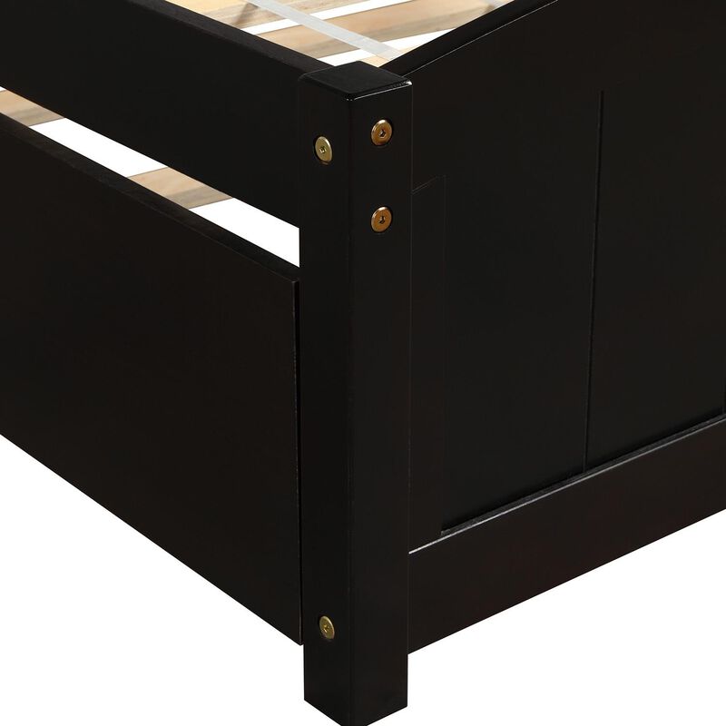 Platform Bed with Trundle Space-Saving Wooden Bed Frame for Kids, Teens & Adults