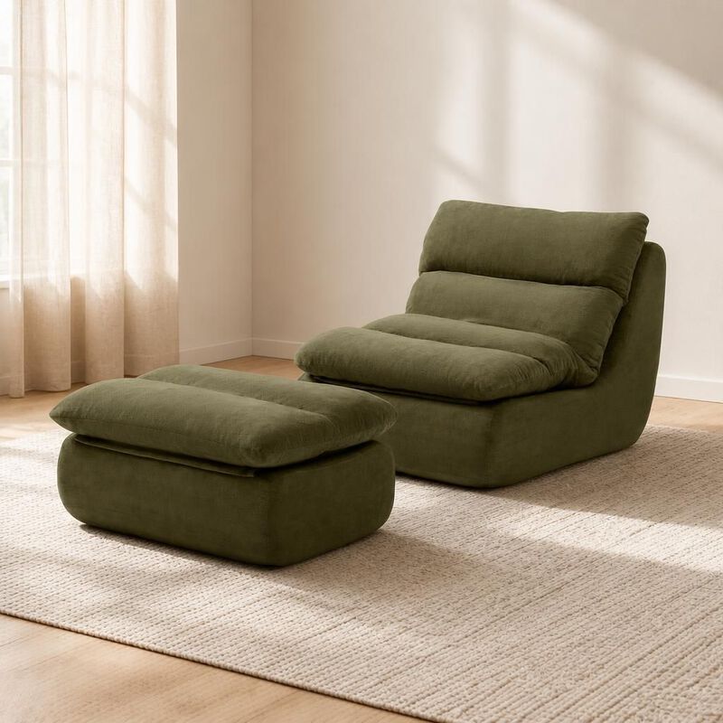 GOODSILO Tufted Upholstered Large Chaise Lounge Bean Bag Chair With Matching Ottoman Comfortable Lazy Sofa For Living Room Bedroom Reading Napping image number 3