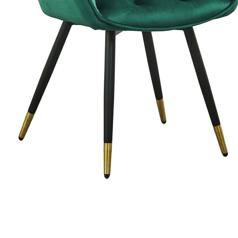 25 Inch Accent Dining Chair, Curved Back, Gold, Green Velvet Upholstery - Benzara