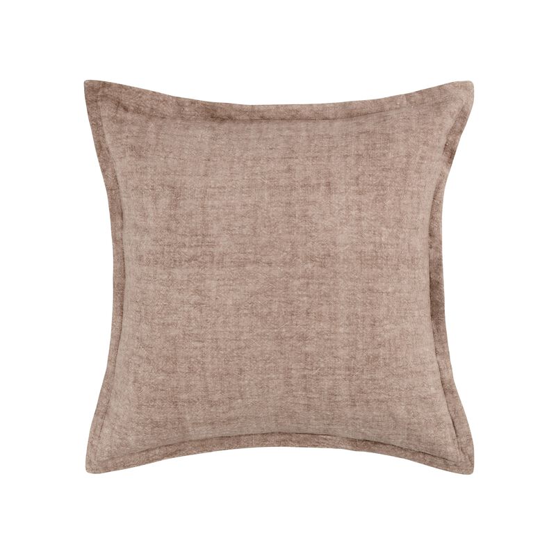 Pixie Throw Pillow, Self Flange, 22 Inch Light Brown Cotton Linen - Benzara