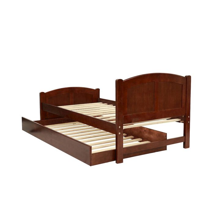 Twin Size Wood Bed With Trundle in Dark Cherry