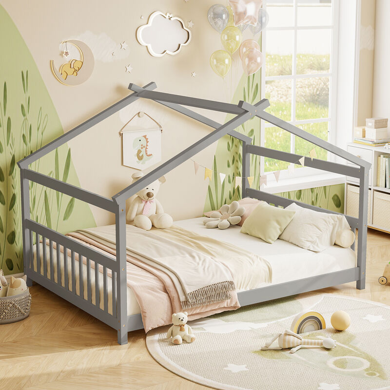House Bed Frame with Headboard for Kids Bedroom image number 1