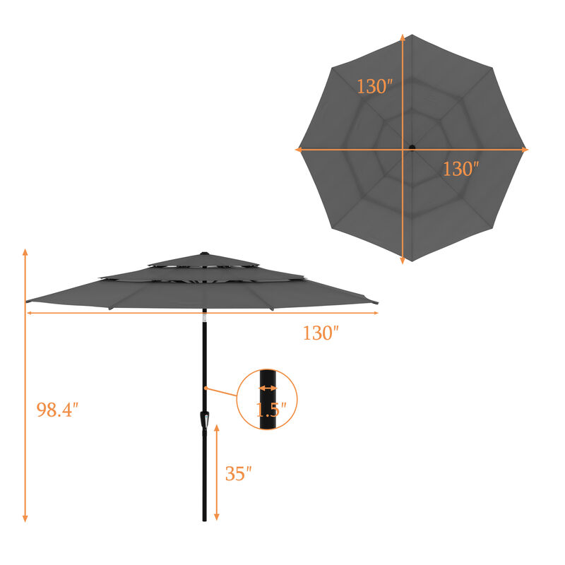 FUFU&GAGA 11FT 3-Tier Patio Umbrella &ndash; Navy Blue, Crank and Tilt, UV-Resistant Polyester, Heavy-Duty Steel Frame, Outdoor Sunshade (No Base, No Lights)