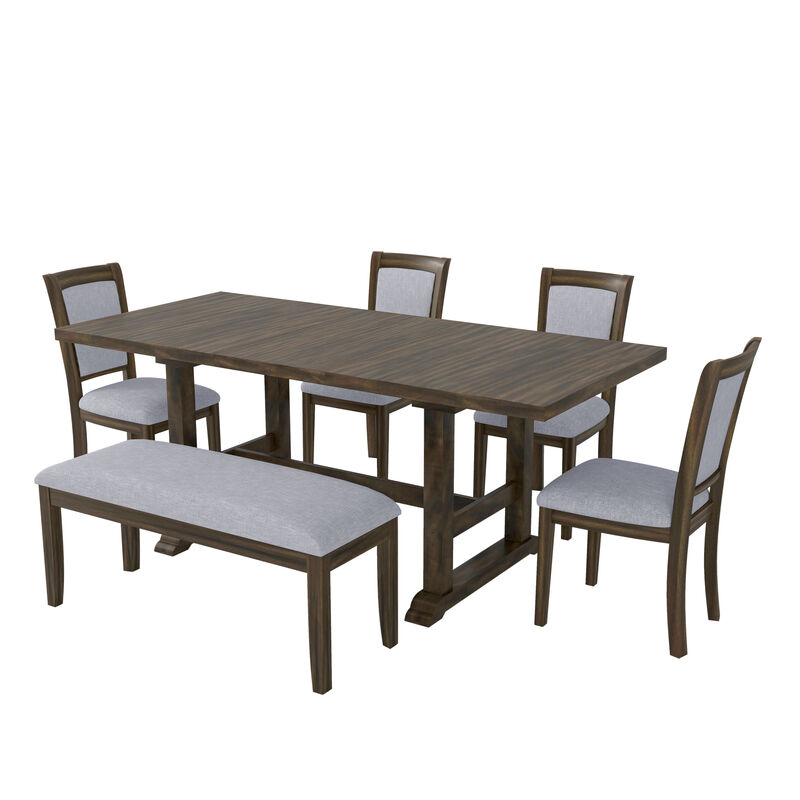 Merax 6-Piece Updated 76.9inch Extendable Trestle Dining Table Set with Removable Leaf Dining Sets image number 0
