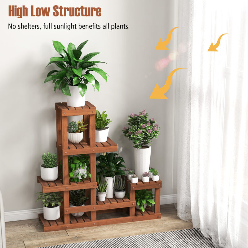 6 Tier Wood Plant Stand with High Low Structure