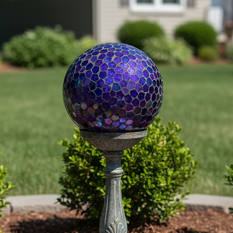 Sunnydaze Iridescent Purple Glass Mosaic Gazing Globe - 10 in - 2pk image number 1