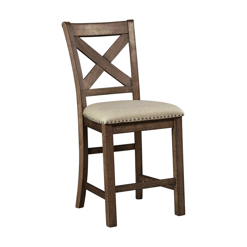 Chip Counter Height Chair Set of 2, Distress Nutmeg Wood, Polyester