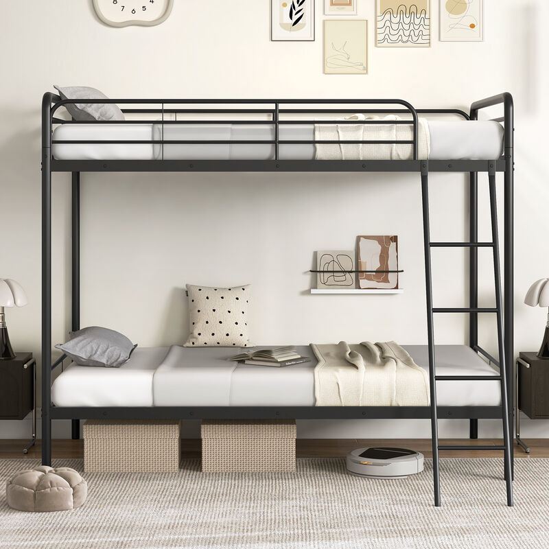 Heavy Duty Metal Bunk Bed with Ladder and Safety Guardrails