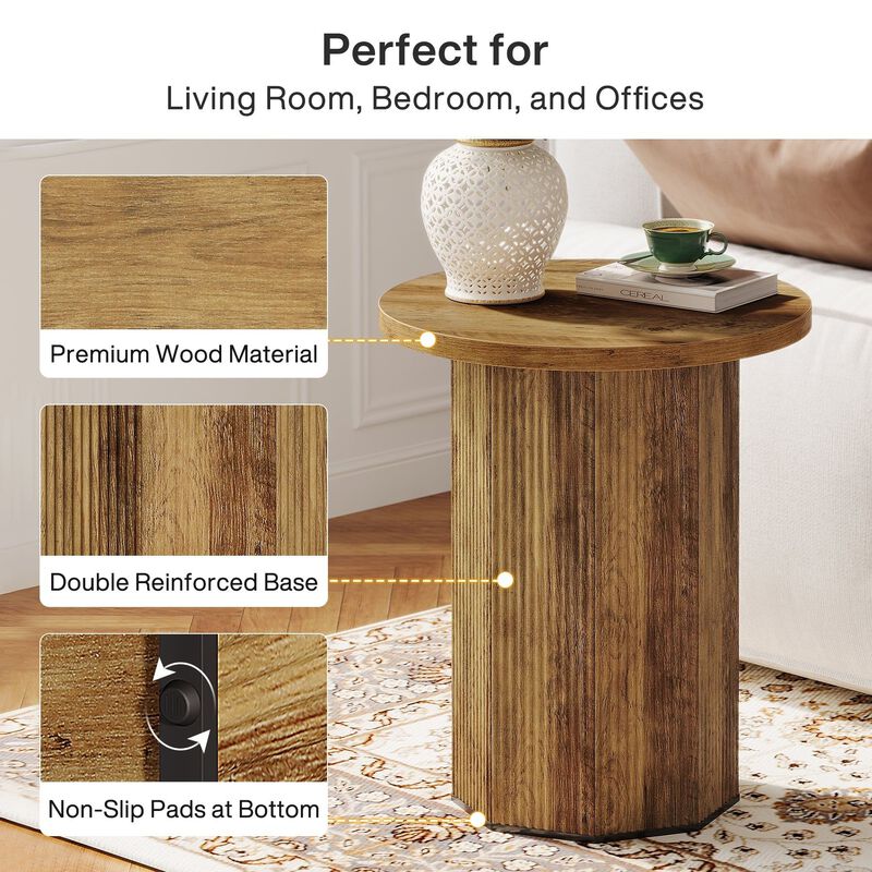 Narrow Round End Table, Side Table Nightstand with Stable Pedestal image number 6