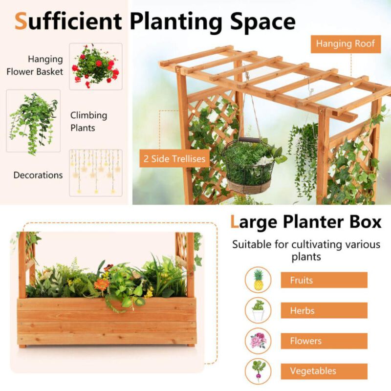 Hivvago Raised Garden Bed with Trellis or Climbing Plant and Pot Hanging