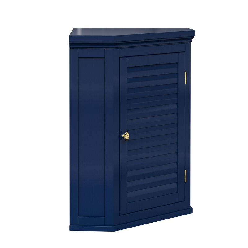 Teamson Home Glancy Removable Corner Wall Cabinet with Faux Louvered Door, Navy image number 3