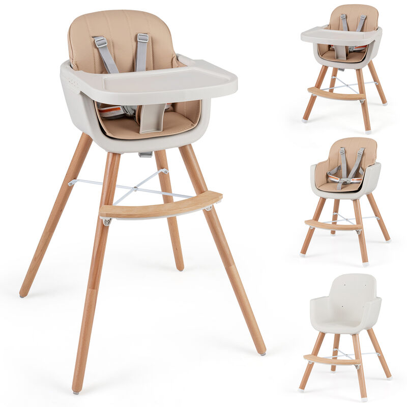 6 in 1 Baby Highchair with Adjustable Legs and Safety Harness, Wooden Convertible Seat image number 2