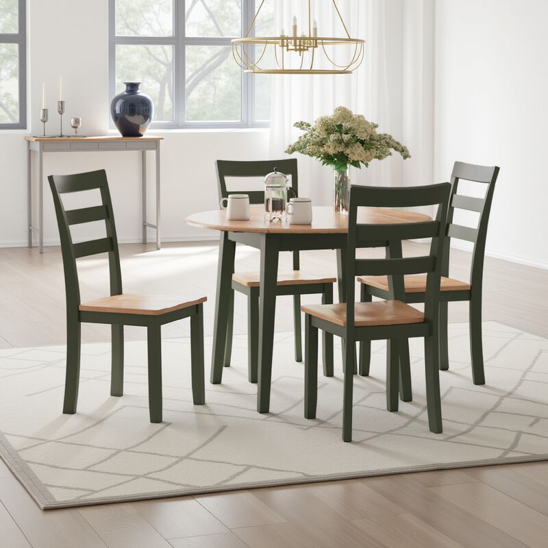 Gasy Dining Table, Extendable 26-42 Inch, Dark Green Wood, 2 Leaves
