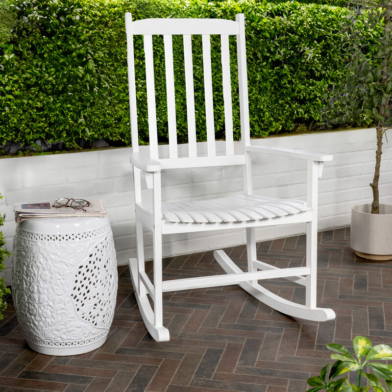 Seagrove Farmhouse Classic Slat-Back Acacia Wood Outdoor Rocking Chair