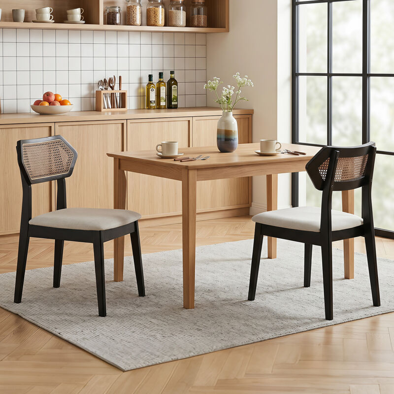 Set of 4 Dining Chairs with Rattan Back for Dining Room and Kitchen image number 4