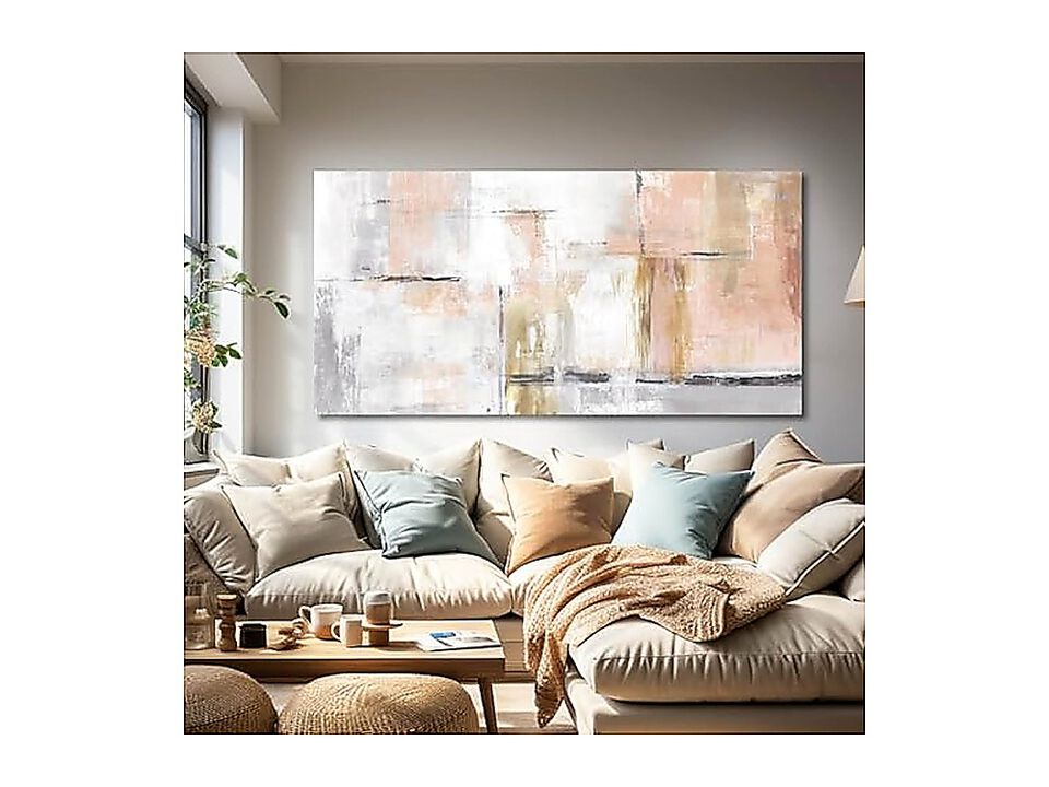 Gold Abstract Wall Art Decor Minimalist Oil 24 X 48 Inch Canvas Living Room Hang