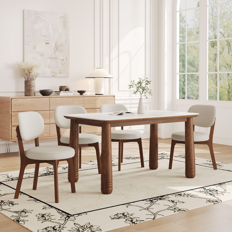 5 Piece Sintered Stone Dining Table Set with 4 Upholstered Chairs, rectangular solid wood dining set, farmhouse rectangular dining room furniture set image number 5