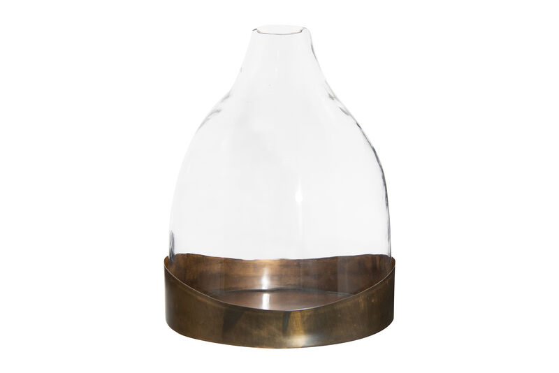 Decorative Glass Cloche with Metal Tray, Clear and Copper image number 0