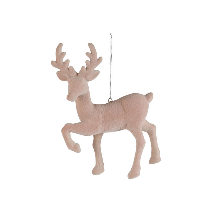 Blush Flocked Deer Ornament with Nylon Accents