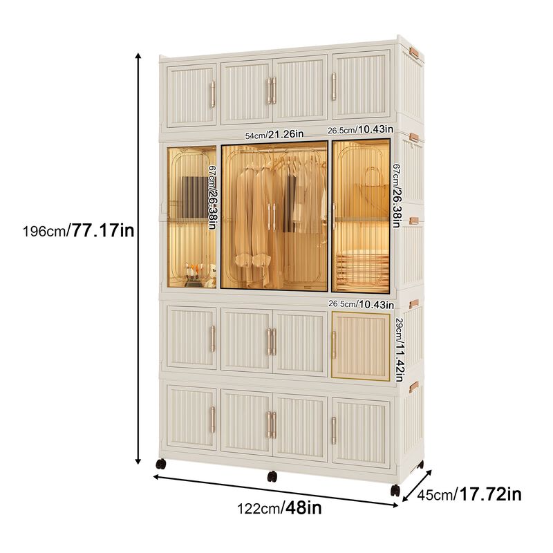 Clihome Portable Wardrobe Closet Storage Cabinet,Clothes Dresser,17 Magnetic Doors-17 Cubes & 1 Hanging Rod image number 8