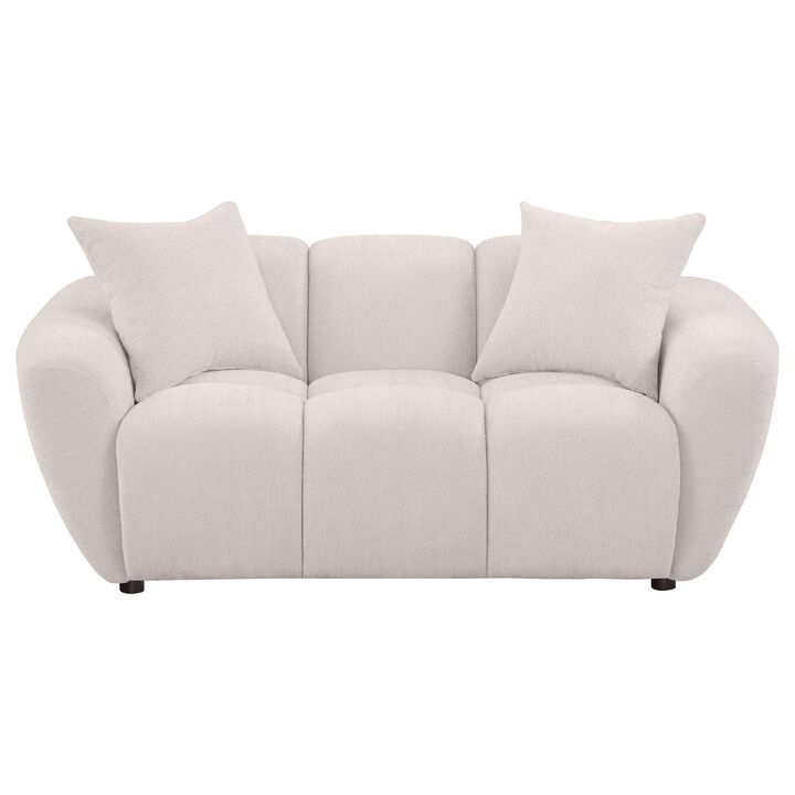 Decy Loveseat, 2 Pillows, Greige Chenille, Wide Grid Tufted, 72 Inch