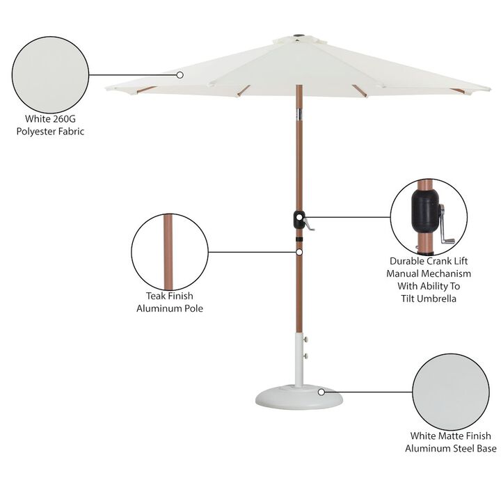 Meridian Furniture Fiji White Fabric / Matte White Aluminum Patio Umbrella with Base Sets