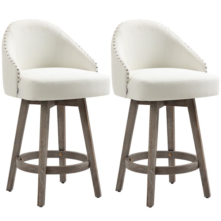 Cream White Kitchen Seating: Linen Counter Stools with Nailhead Trim
