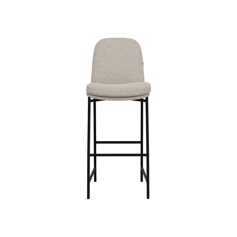 Revee Barstool Chair, Black Iron Frame, Water-Resistant Beige Polyester - Benzara