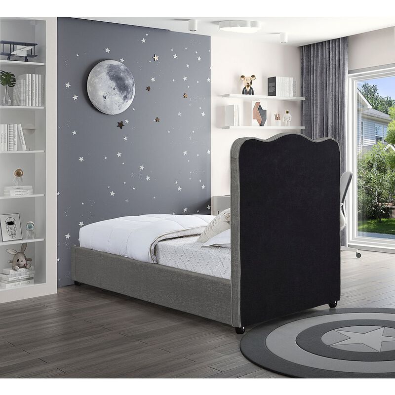 Meridian Furniture Felix Grey Linen Textured Fabric Twin Bed