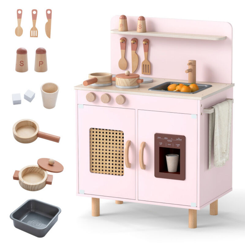 Kids Wooden Pretend Play Kitchen Set Featuring Realistic Ice Maker image number 4