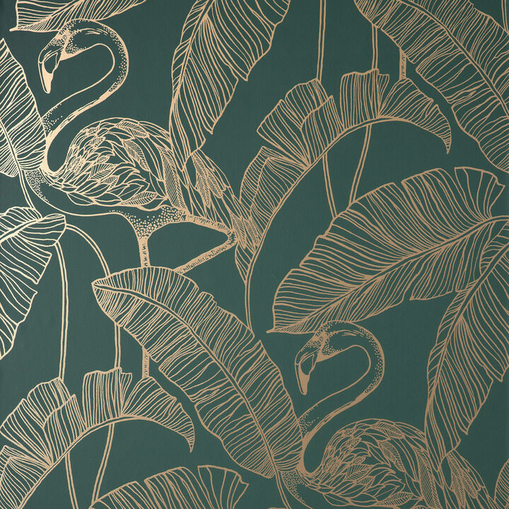 Mulholland Dark Green Flamingo Wallpaper (Set of 2)