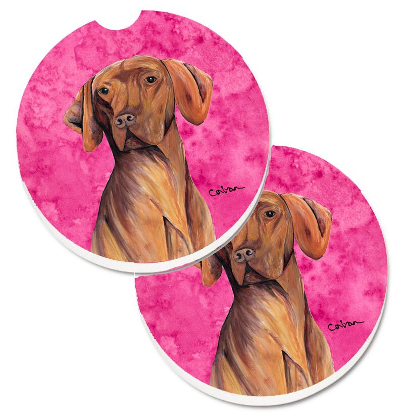 Caroline's Treasures Pink Vizsla Set of 2 Cup Holder Car Coasters SC9132PKCARC, 2.56, Multicolor image number 0
