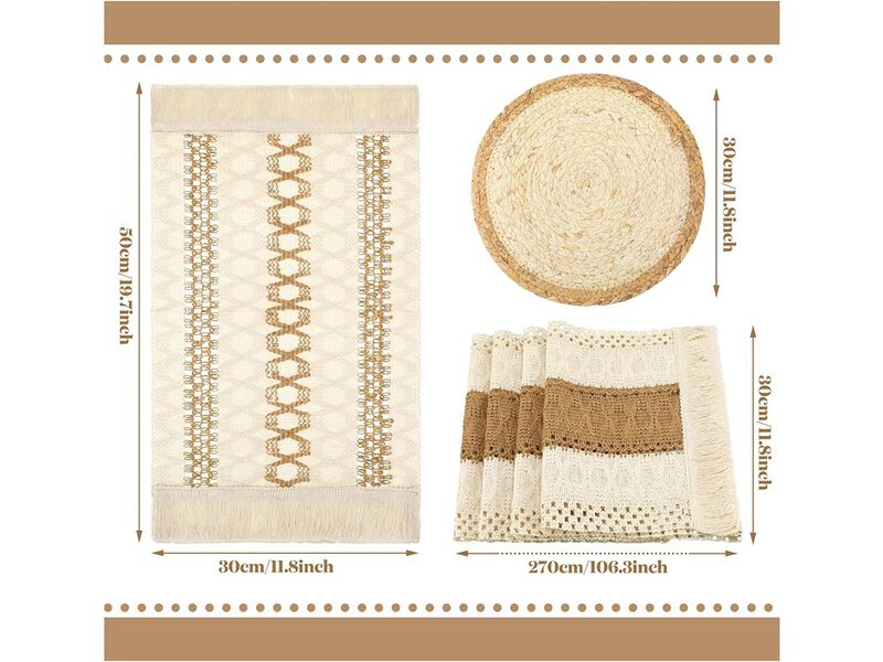 Boho Table Runner Placemat and Napkin Ring Set image number 2