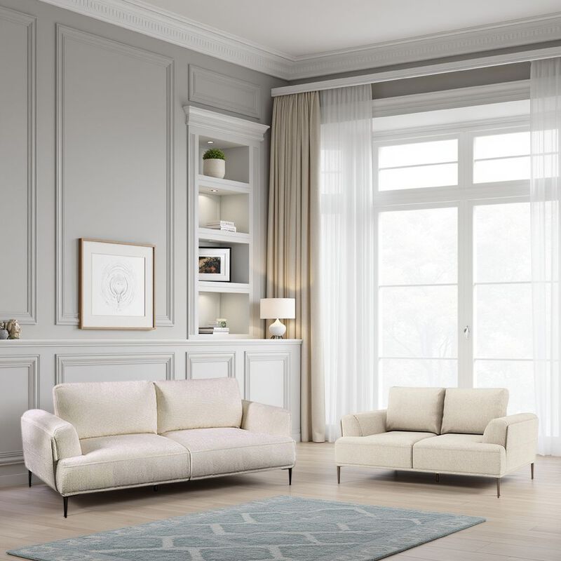 Batty Sofa and Loveseat Set, Modern White Chenille, Adjustable Back image number 1