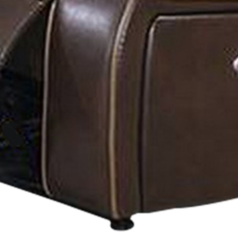 Seda 80 Inch Power Reclining Sofa, USB Port, Dark Brown Vegan Faux Leather