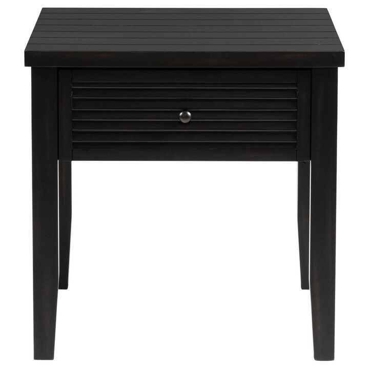 Coni Side End Table, 1 Drawer, Classic Black Wood, Square 24 Inch