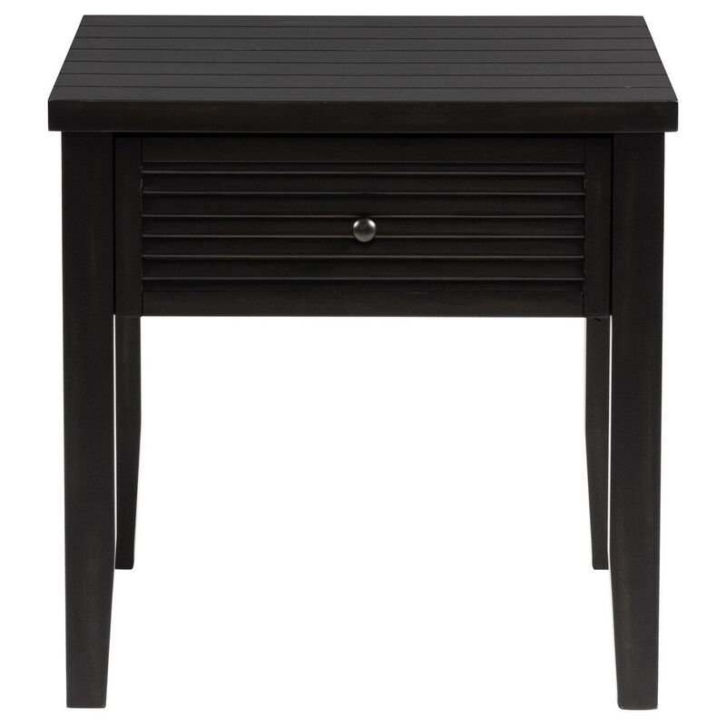 Coni Side End Table, 1 Drawer, Classic Black Wood, Square 24 Inch
