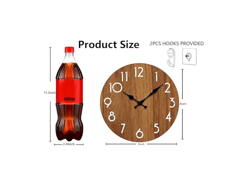 Brown Wall Clock 8 Inch Silent Non Ticking Modern Battery Operated image number 2