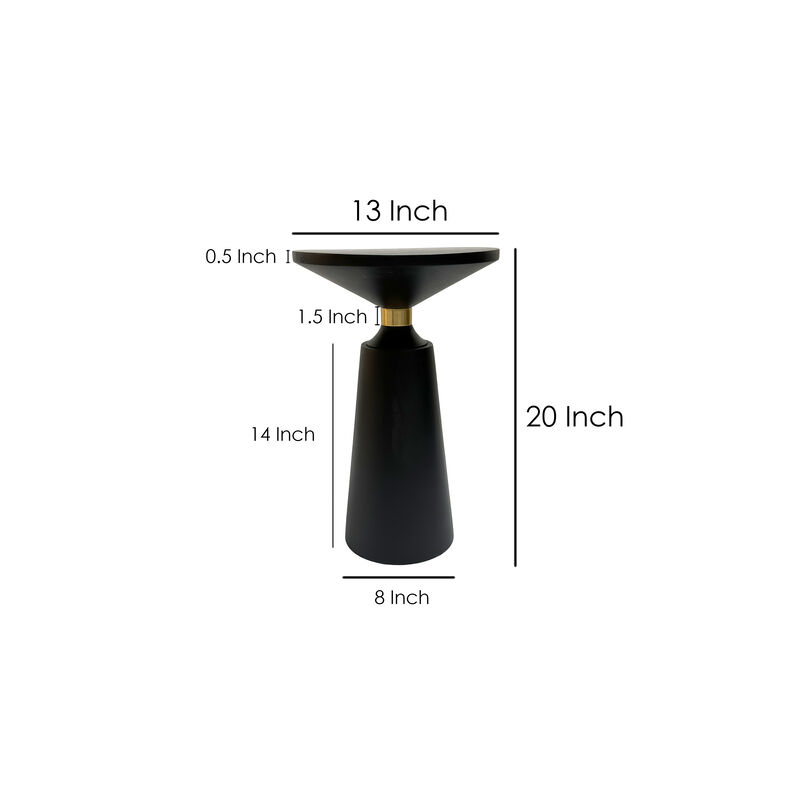 Fawn 20 Inch Side End Table, Black Mango Wood Round Top with Pedestal Base, Shiny Brass Support - Benzara