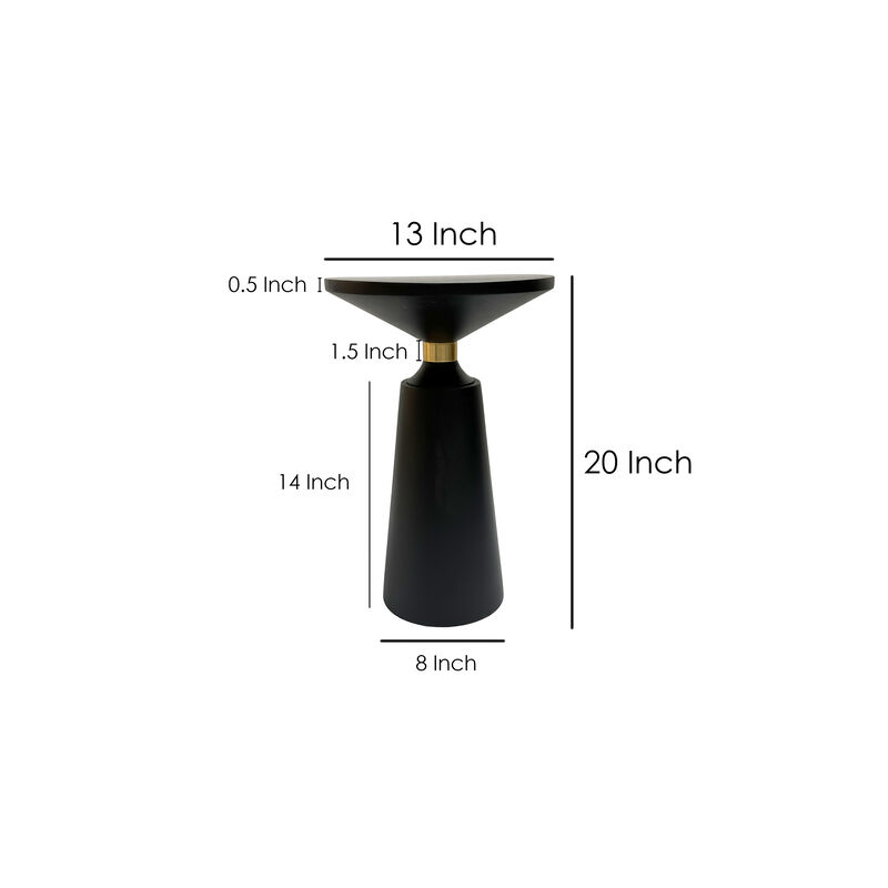 Fawn 20 Inch Side End Table, Black Mango Wood Round Top with Pedestal Base, Shiny Brass Support image number 9