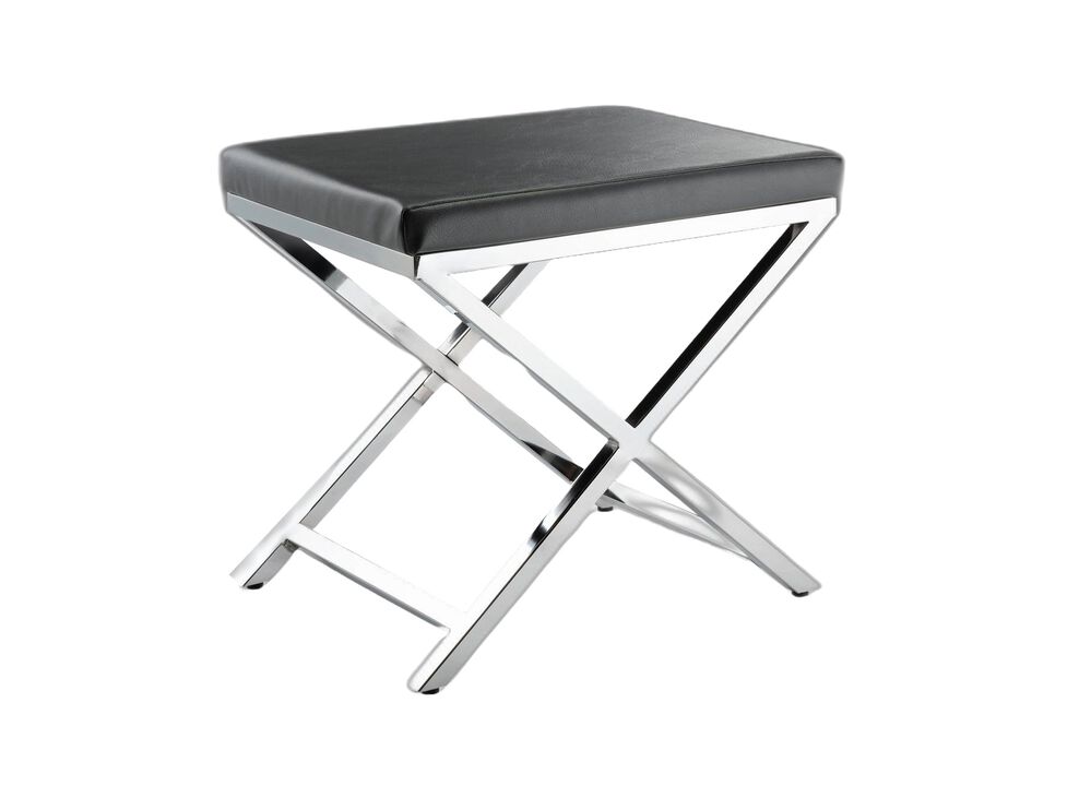 HomeRoots 21" Charcoal and Silver Faux Leather Vanity Chair
