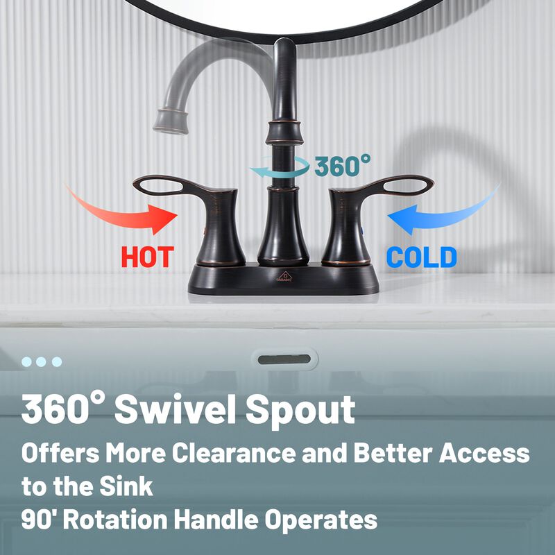 Mondawe 4 Inch 2-Handle Centerset High Arc Bathroom Sink Faucet Lavatory Faucet with Stainless Steel Drain