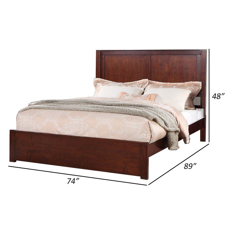 Kali Platform California King Bed, Rectangular Panel, Cherry Brown Wood - Benzara