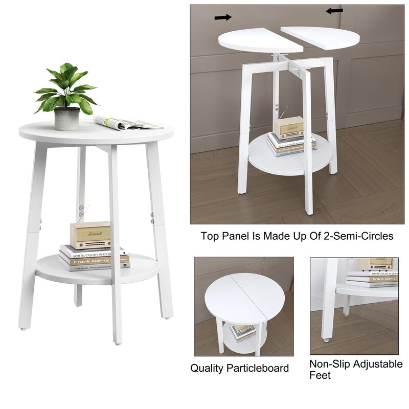 sthmec Side Table, Small Round End Table with Storage Shelf for Small Space, 2-Tier Small Bedside Table Sofa Couch Table, Round