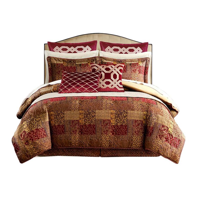 Gracie Mills Lange 4-Piece Patchwork Chenille Jaquard Comforter Set