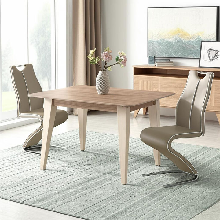 Hivvago Set of Two Brown and Silver Upholstered Faux Leather Dining Parsons Chairs