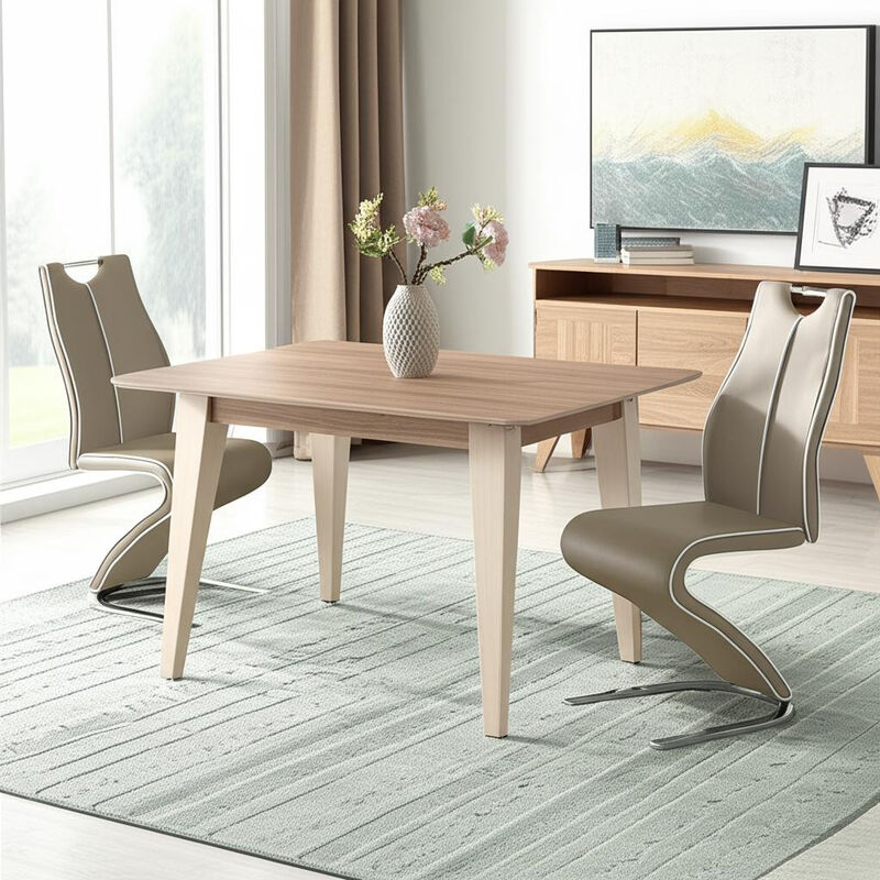 Hivvago Set of Two Brown and Silver Upholstered Faux Leather Dining Parsons Chairs